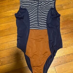 Navy and Brown Striped Swimsuit